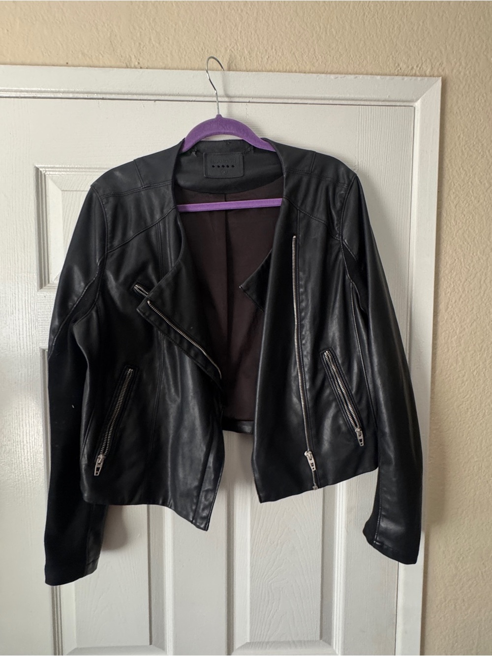 Blank NYC Black Leather Asymmetric Moto Jacket, XL